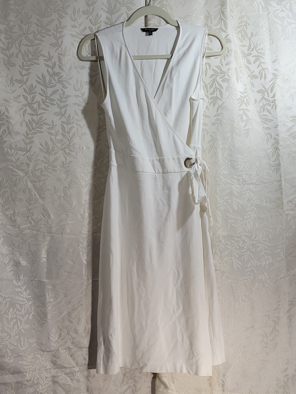 Massimo Dutti White Sleeveless Wrap-Style Midi Dress with Ring Tie